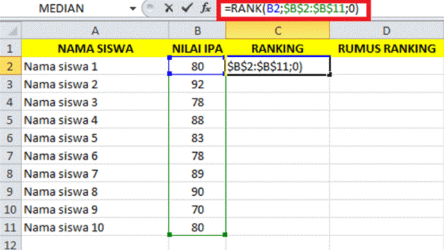 Rumus Ranking di Excel