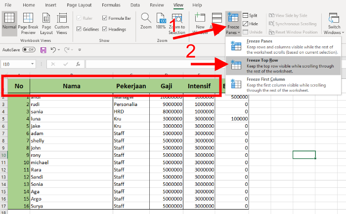 Cara Freeze Excel